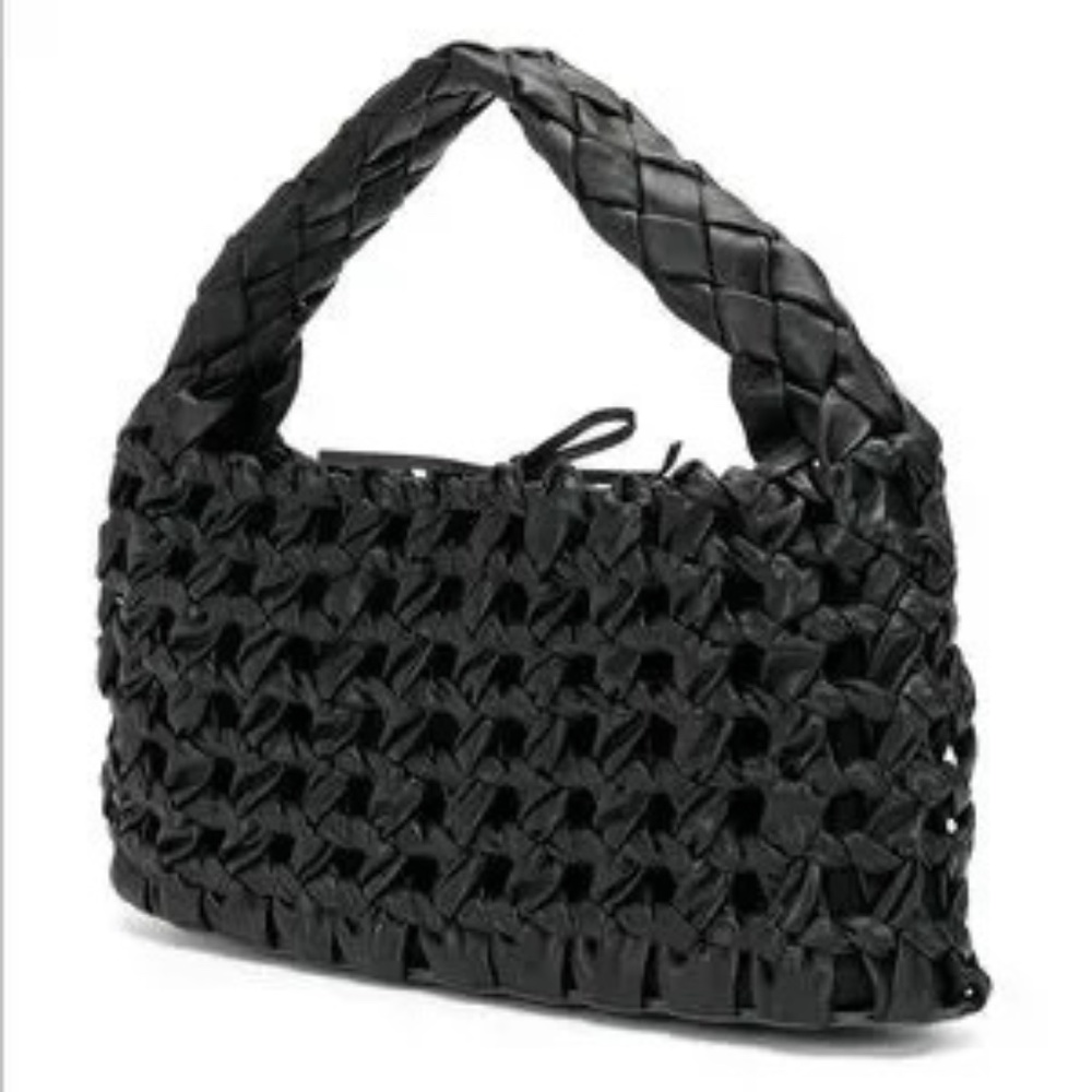 Danse Lente Black Woven Leather Lola Shoulder Bag